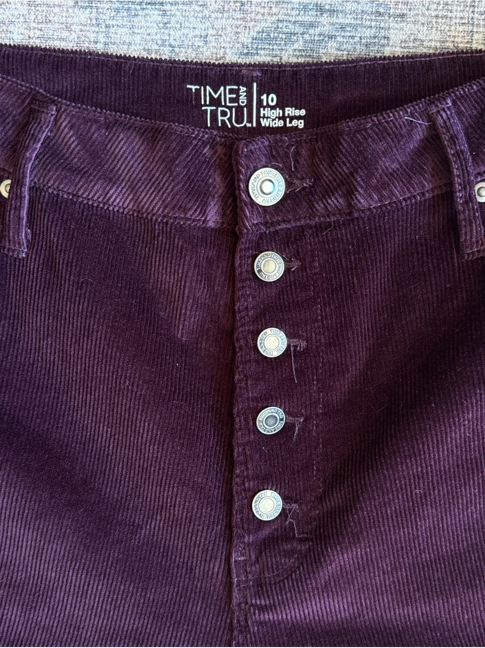 Time and Tru Girls' High-Rise Wide-Leg Corduroy Bottoms in Deep Plum
